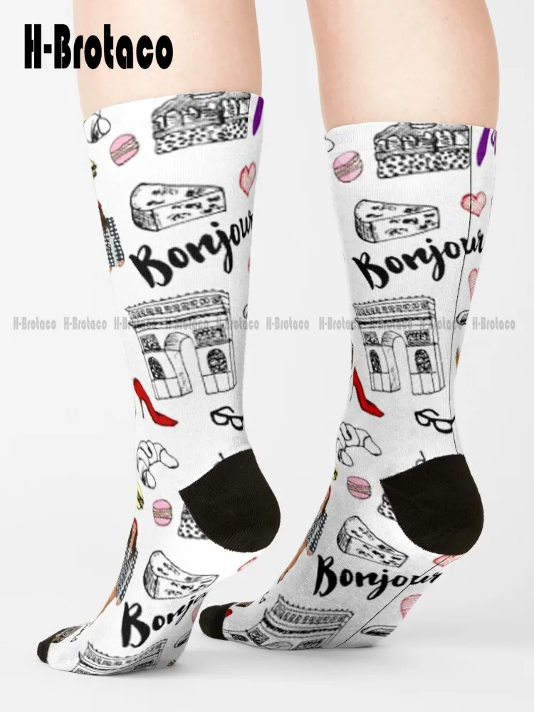 Emily Love Paris Bonjour Socks High Socks Harajuku Retro Gd Hip Hop Cartoon Street Skateboard Socks Teen Youth Socks Casual Art