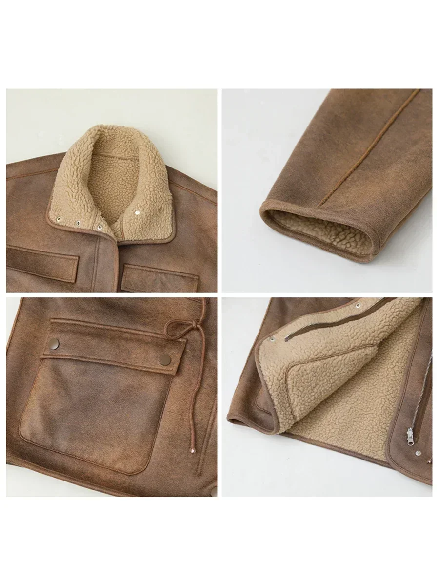 CHIC VEN Women's Jackets Thick Warm Solid Suede Reversible Jacket Motorcycle Outer Coat Loose Female Overcoat Winter Autumn 2023 4