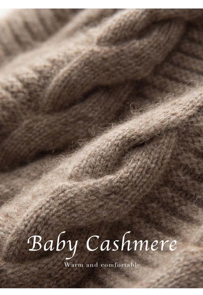Herbst Winter Neue 100% Kaschmir Hut Frauen Ohr Schutz Hut Zopfmuster Verdickte Gestrickte Hut Einfarbig Pom Pom Warme Kalte Hut – Detail 12