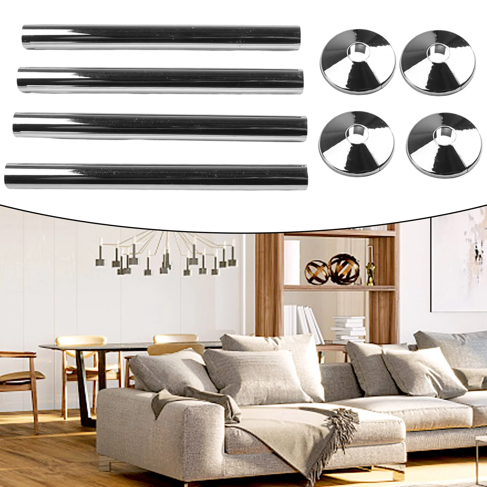 

4 Set Pipes Radiator Pipe Covers Sleeve Collars Cut Fit Bathroom Chrome Black Plastic Decorative Covers Faucet Home Hardware
