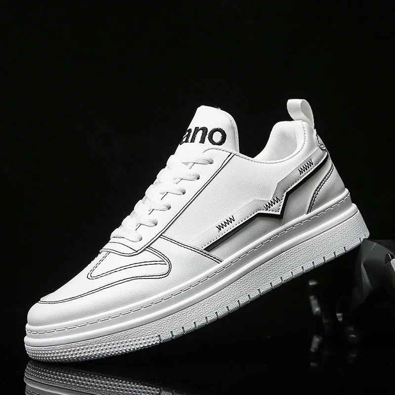 Fashion Spring and Autumn White Men's Flat Shoe Fashion Lace Up Casual Breathable Men's Vulcanized Shoes Outdoor Walking Shoes