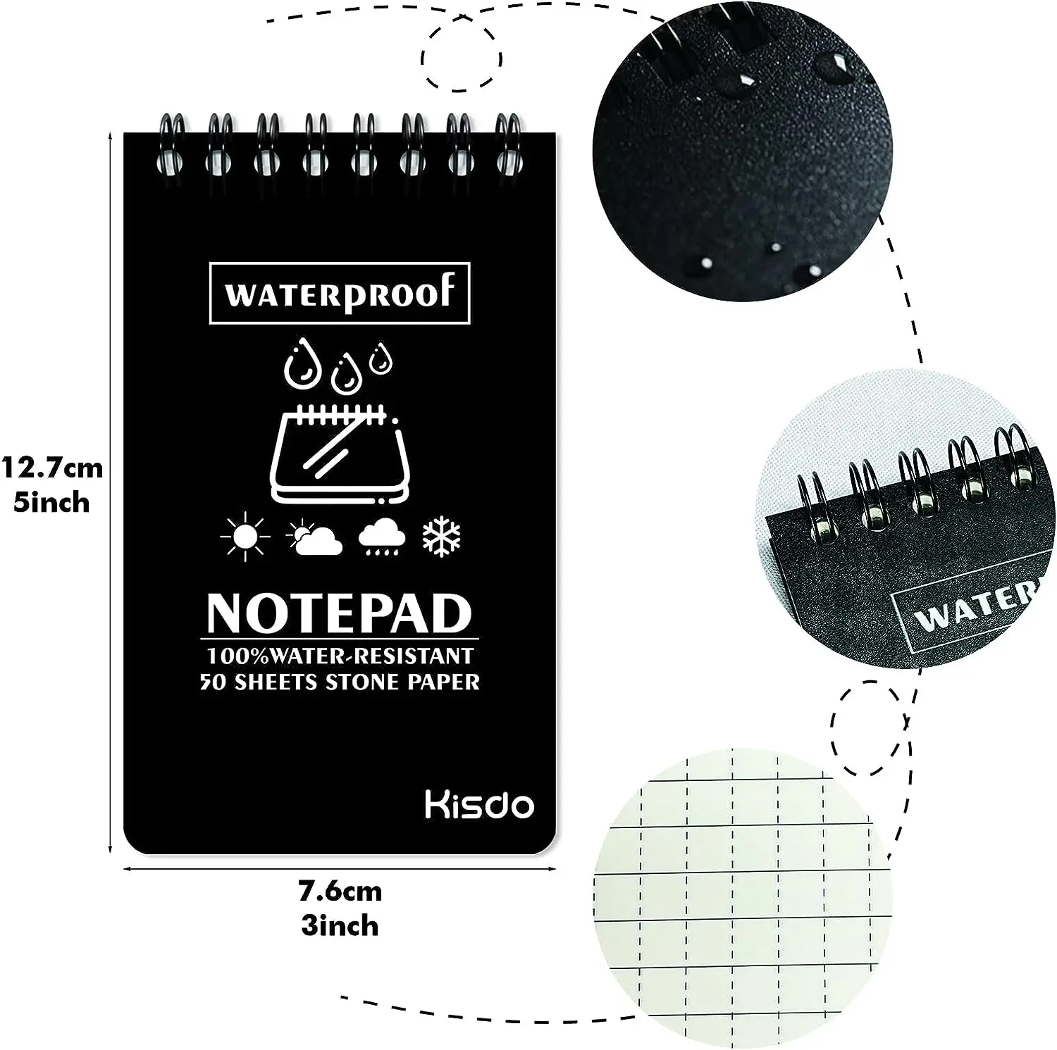Tactical Stone Paper Waterproof Notebook Write in the Rain Pocket Spiral Notebook All-Weather Memo Pad Military Notepad Outdoors 4