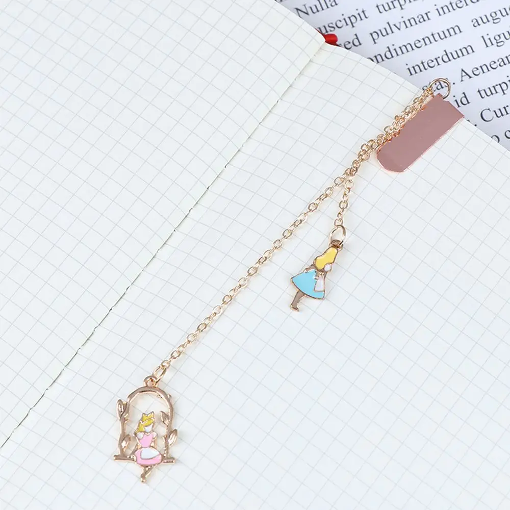 New Cartoon Character Dreamy Bookmarks Fairy Girl Painting Metal Bookmark With Hanging Chain Pendant Student Stationery Supplies metal bookmark bookmarks stationery supplies