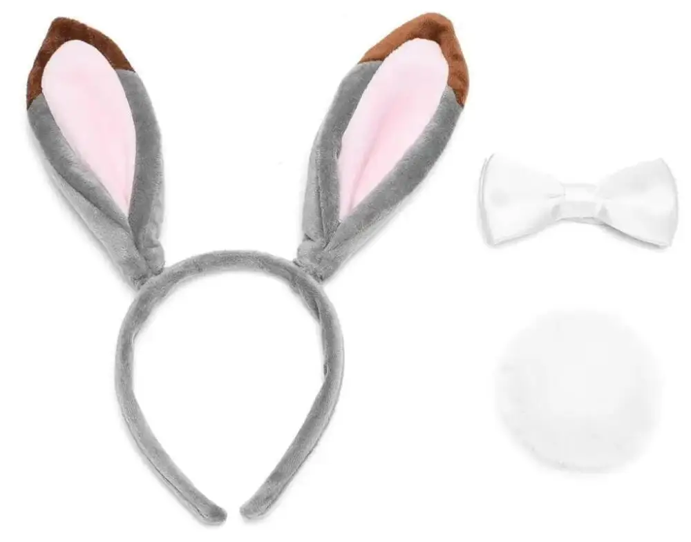 Bunny Girl Stirnband Cosplay Hasenohren Graue Plüsch-Ohrringe Kopfschmuck Biegbare Ohrringe Haarbänder Weihnachtsgeschenk Verkleidung – Detail 16
