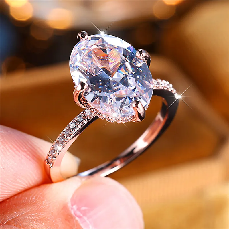 Luxury Female Big Oval Zircon Stone Engagement Ring Trendy Rose Gold Color Bride Wedding Jewelry Gift For Women