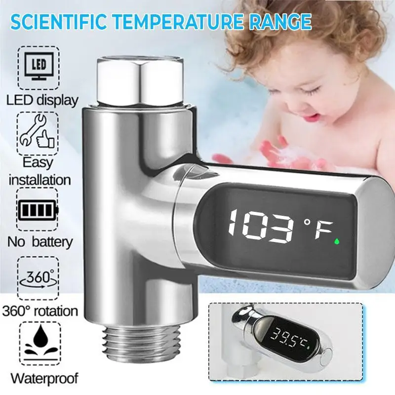 

LED Display Shower Thermometer Fahrenheit Celsius Meter Showerhead Temperature Gauge Self-Generating Water Temperature Monitor