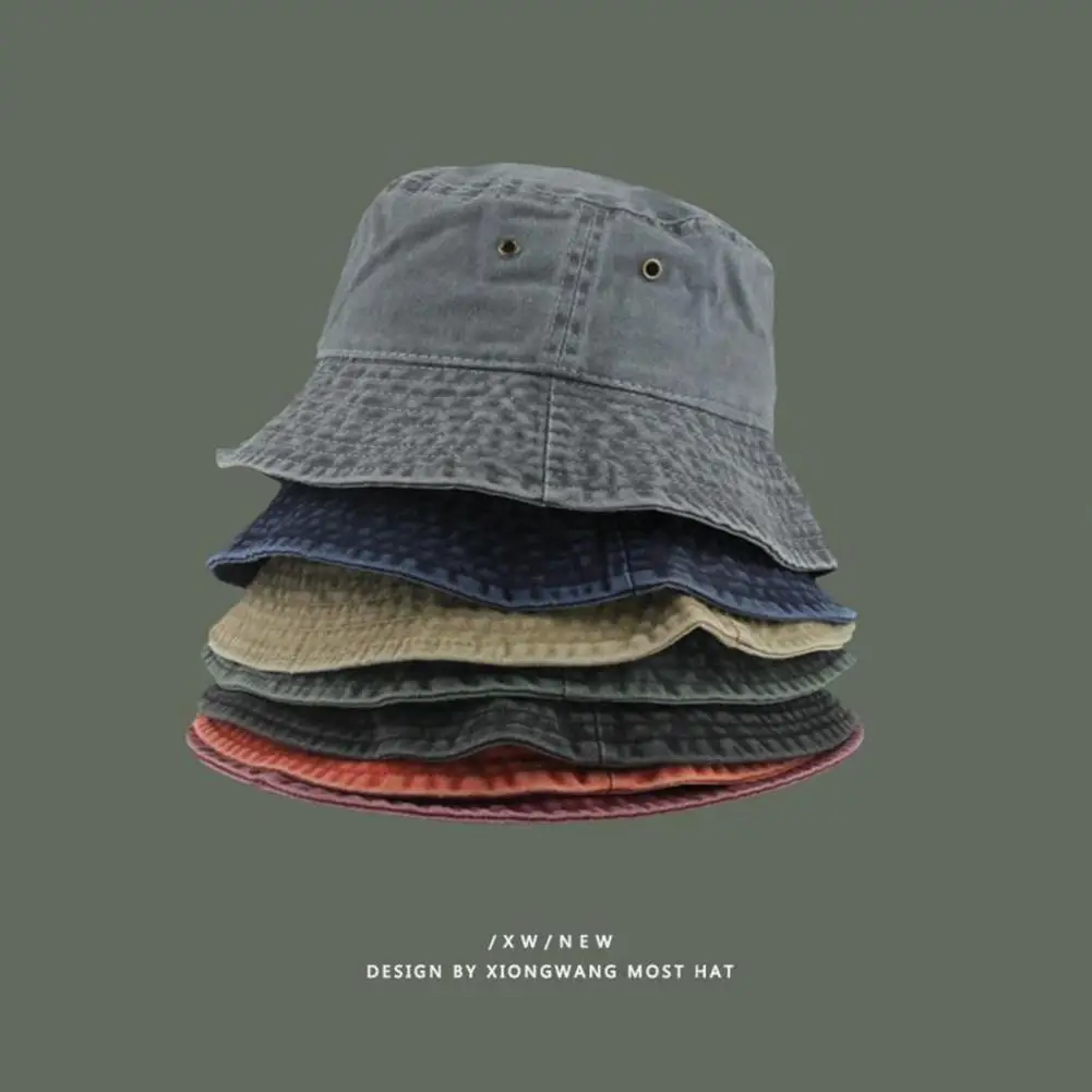 Casual Men Women Hip Hop Fisherman Hat Fishing Cap Washed Denim Folding for Autumn
