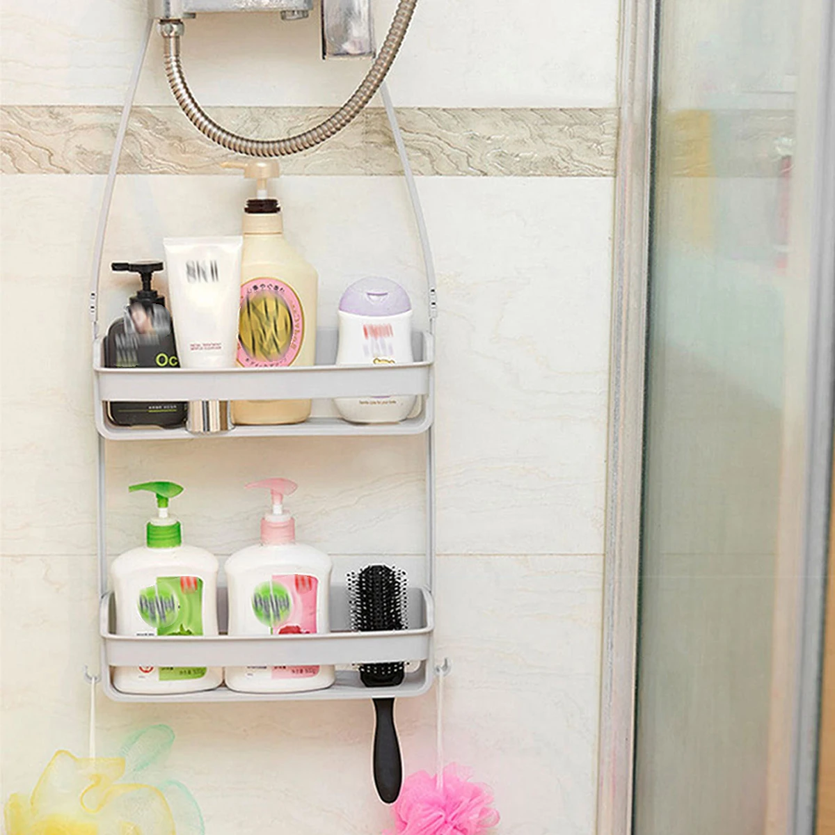 1/2Pcs Hanging Shower Caddy 2 Layers Bathroom Storage Shower Organizer Holder Houseware Supplies Accessory for mugs Shampoo Soap 6