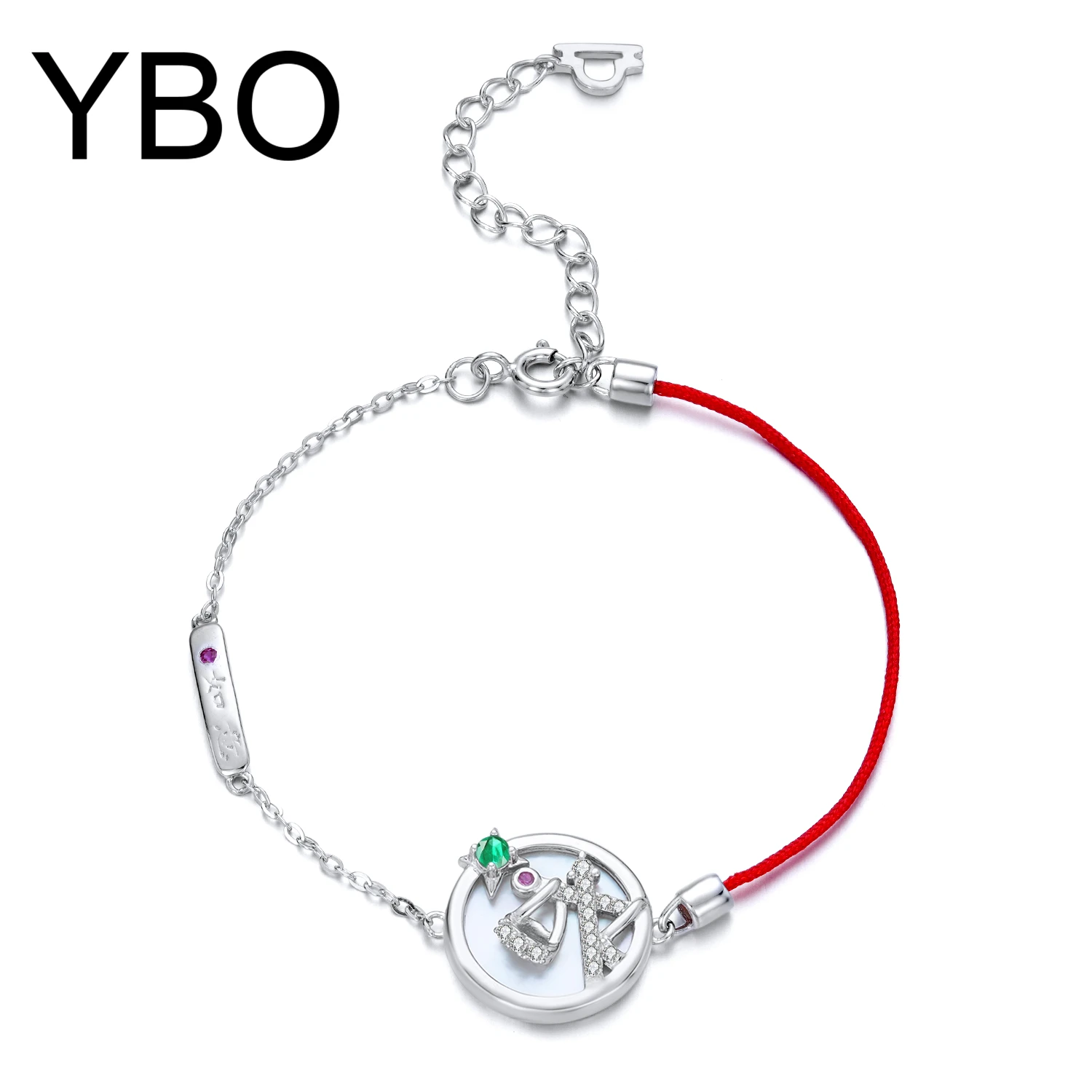 

YBO Libra Red String Friendship Bracelets Women 925 Sterling Silver Natural Emerald cz Couples Hands Bangle Party Birthday Jewel