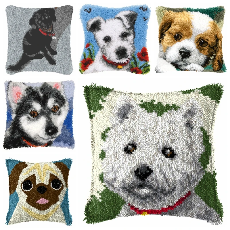 Cartoon Dog Animal Series Latch Hook Kits 3D Segment Embroidery Pillow Wool Cross Stitch Carpet Embroidery DIY Latch Hook Pillow