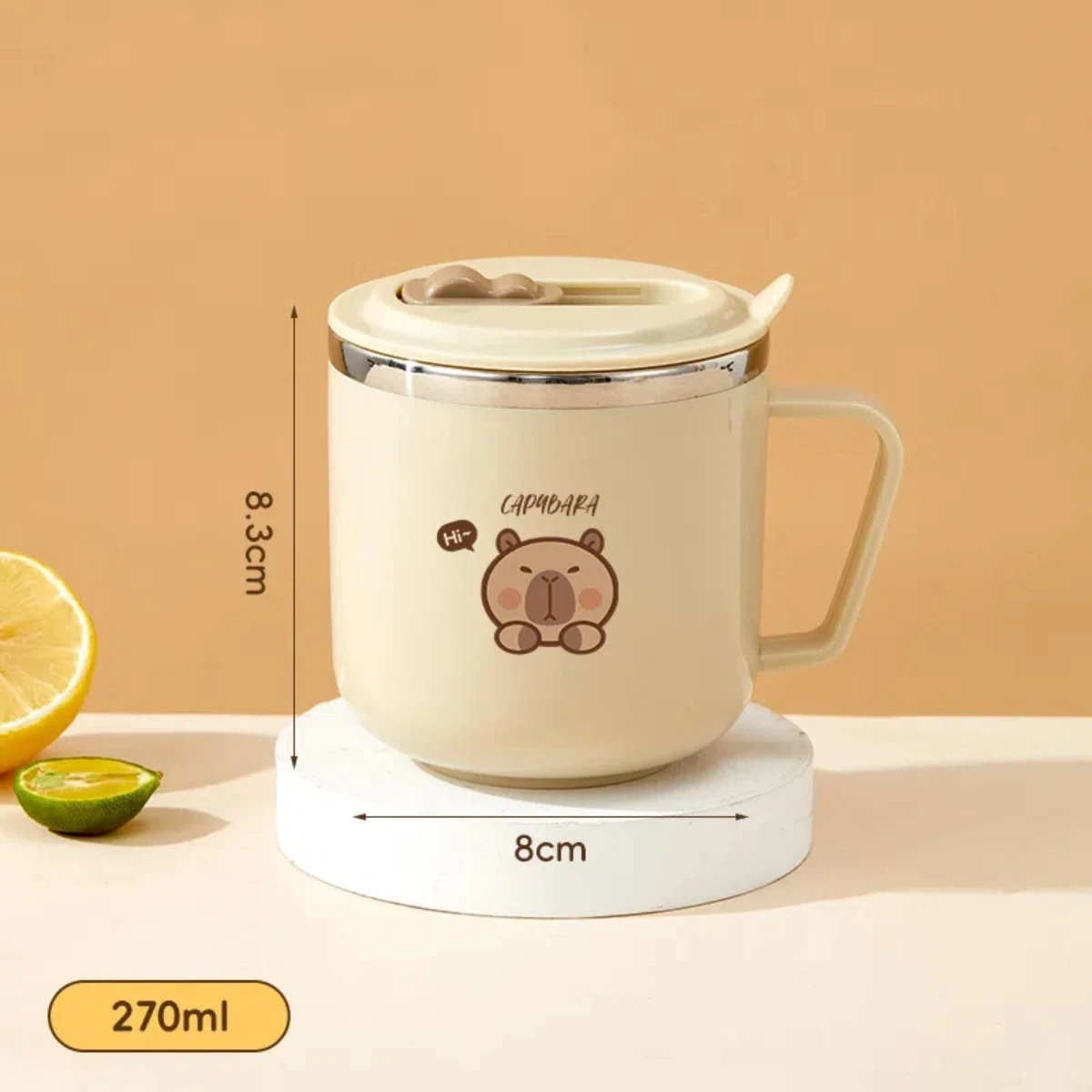 WORTHBUY Niedlicher Capybara-Wasserbecher aus Edelstahl 316, mit Strohhalm, 270 ml, doppelwandiger isolierter Becher, auslaufsichere Milch-Kaffeetasse