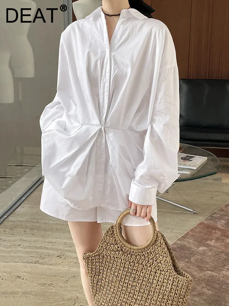 

Женский комплект из 2 предметов DEAT, однобортный костюм с лацканами, со складками и поясом на резинке, однотонный костюм на лето 2024, 7AB3892