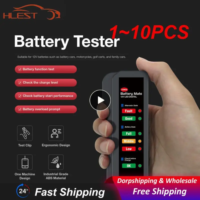 

1~10PCS Mini 12V Car Battery Tester Digital Alternator Tester 6 LED Lights Display Car Diagnostic Tool Auto Battery Tester