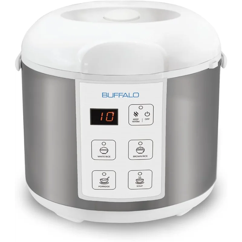 

Buffalo Classic Rice Cooker with Clad Stainless Steel Inner Pot (5 cups) - Small Electric Rice Cooker for White/Brown Rice