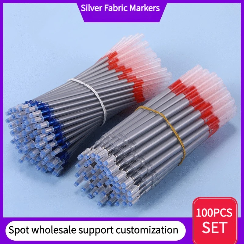 

100 PCS Silver Refill Fabric Markers for Pencil Fabric Pens Sewing Textile Ink Refills for Sewing Cotton, Silk, Jeans, Leather