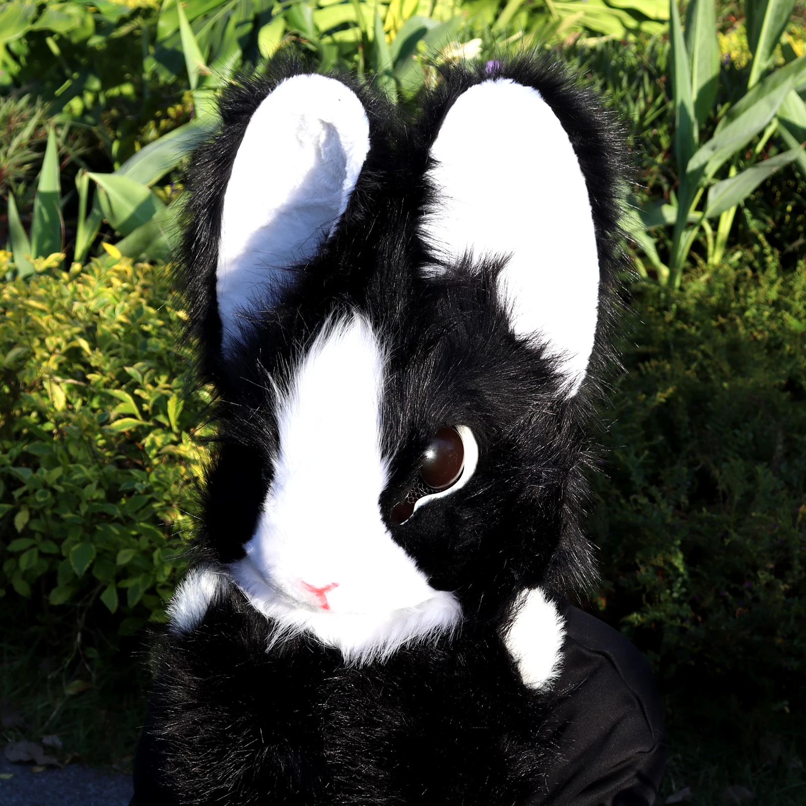 Plüsch-Kaninchen-Maske, Tierhase, Kunstfell, voller Kopf, Cosplay-Kostüm-Requisiten für die Osterparty – Detail 4