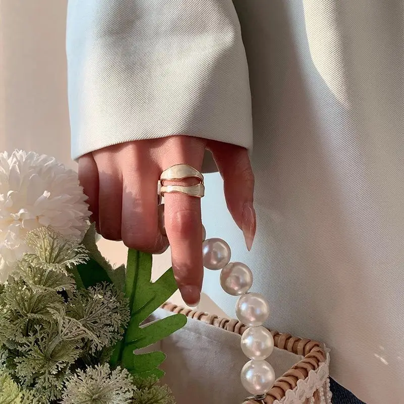 Gold Color Rings Double Oil Drip Open Rings for Women Irregular Adjustable Finger Ring Wedding Jewelry