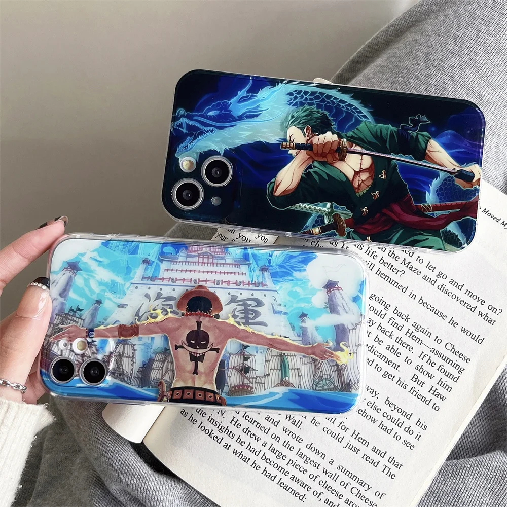 

Bandai Anime Ace Zoro Case for iPhone 14 13 12 11 Pro Max 15 13pro Hot Japan Cartoon One Piece Clear Silicone Cover