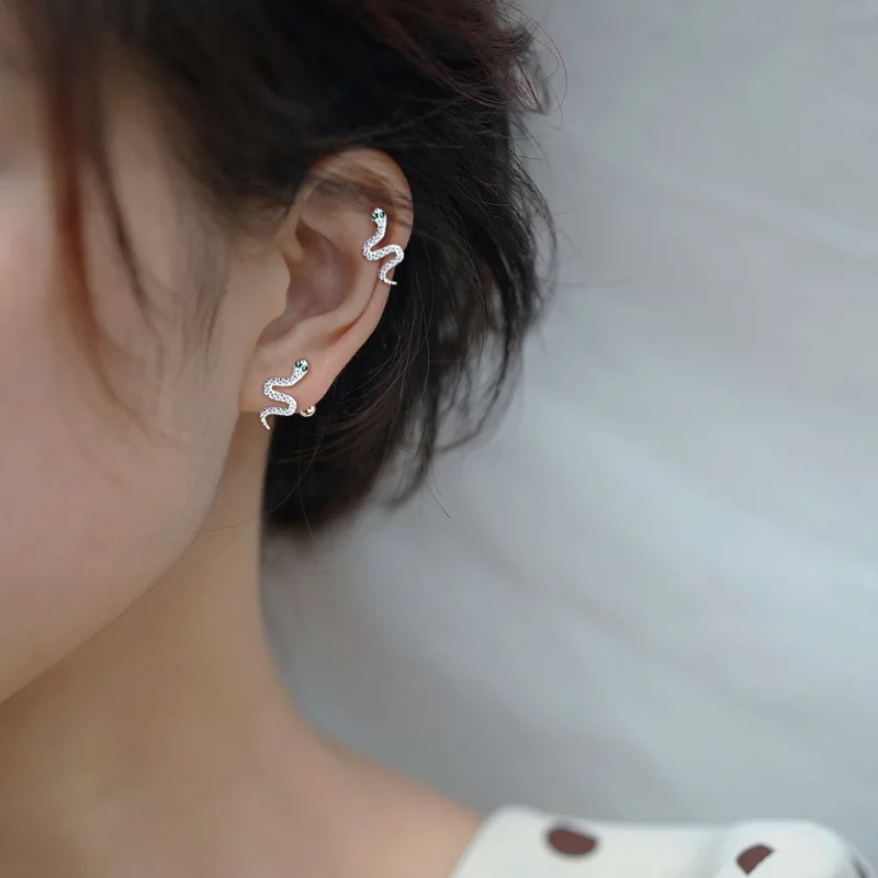 HinDaLi 2 Paia Orecchini Serpente Argento 925 per Donna Uomo Bambina Orecchini Donna Oro Piccoli Orecchino Cerchio Serpente Orecchino a Bottone Zirconi Punto Luce Helix Anallergici