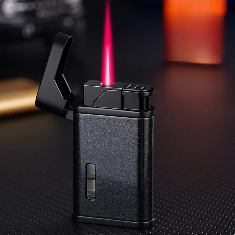 

New Windproof Red Flame Inflatable Lighter Transparent Visible Air Chamber Exquisite Gift Portable High-Power Smoking Device