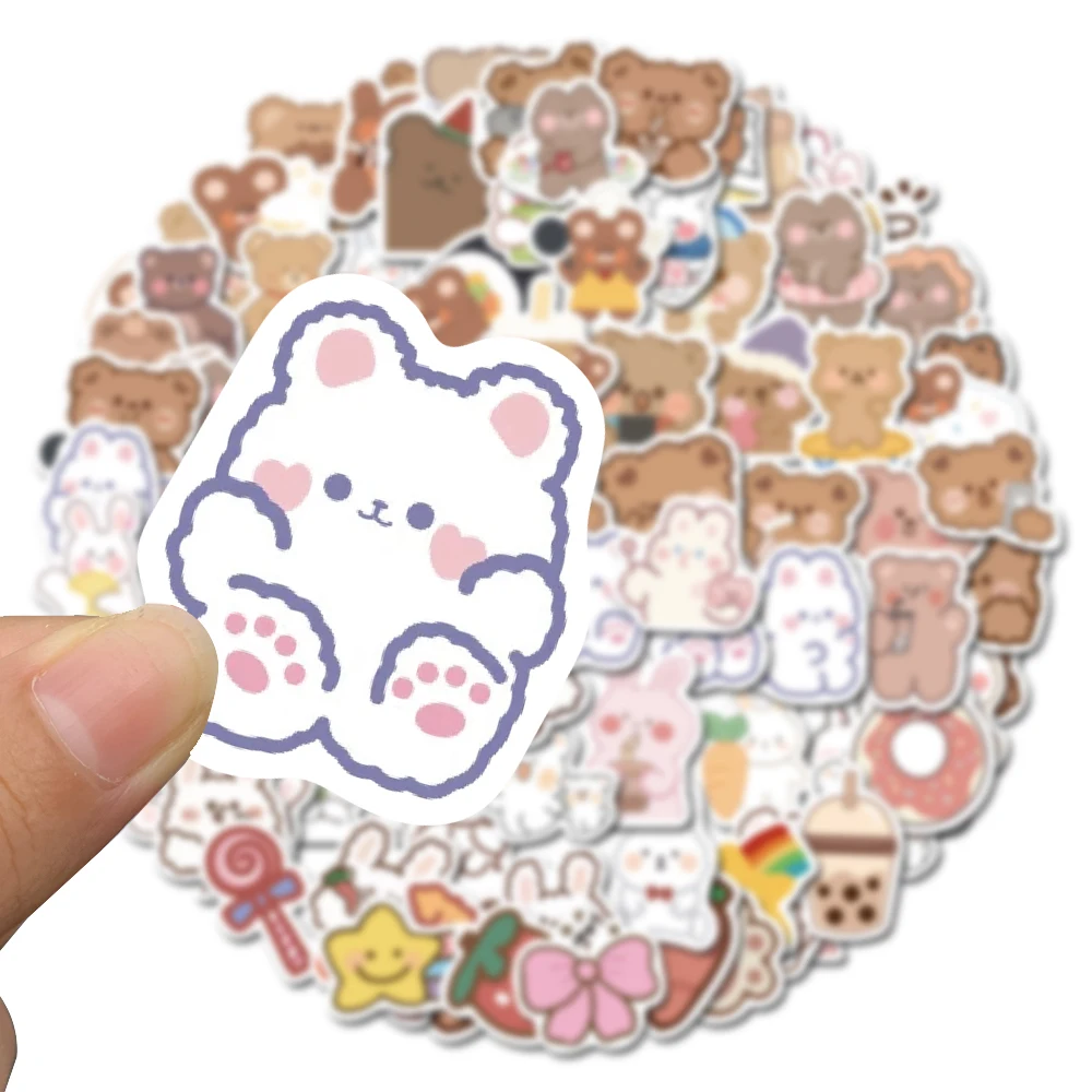 

90PCS Cartoon Rabbit&Bear Cute Stickers Pack Kids DIY Skateboard Motorcycle Suitcase Stationery Decals Decor Phone Laptop Toy