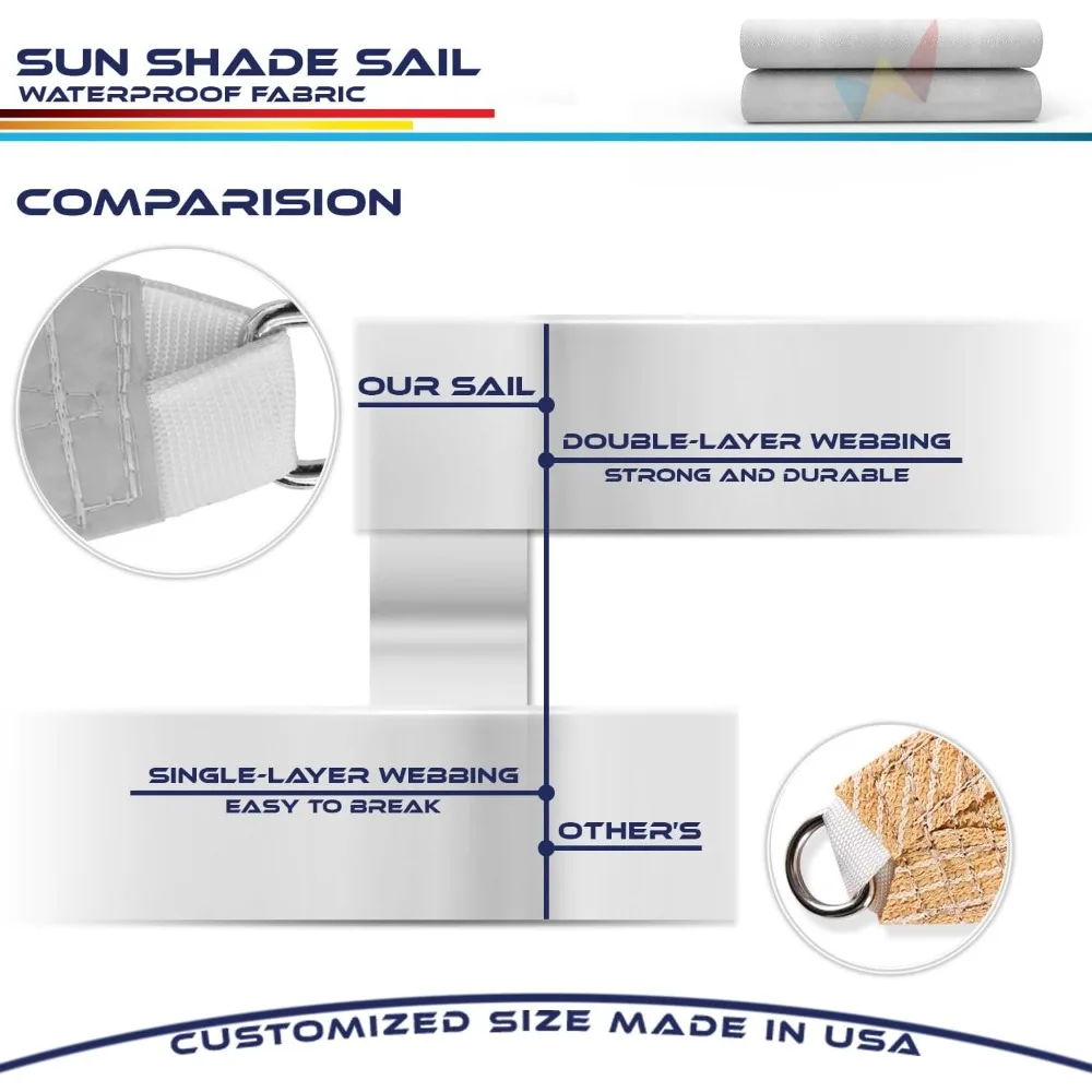 10'x13' Waterproof Sun Shade Sail Rectangle Shade Canopy Cover UV Block for Backyard Patio Deck Balcony Pergola Garden (Light Gr