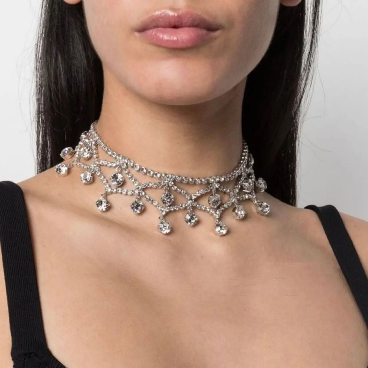 

Trend Famous Designer Brand Crystal Silver Necklace Choker Women Luxury Jewelry Runway