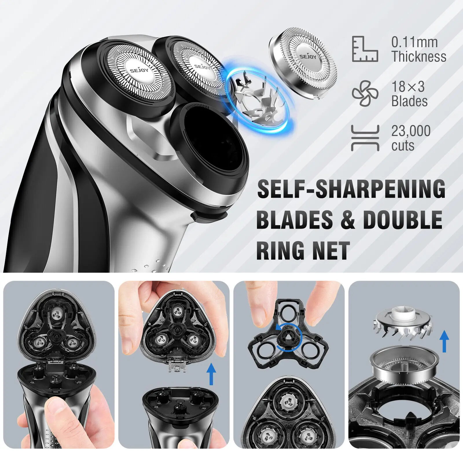 Sejoy Electric Shaver for Men's Electric Shaving Clipper Machine 3D Floating Wet Dry IPX7 Waterproof Beard Razor Beard Trimmer 6