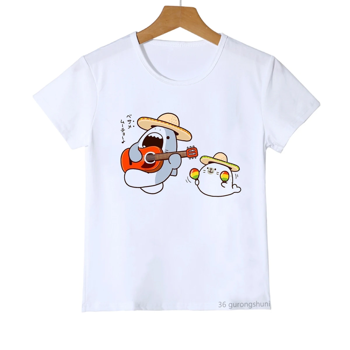 

New Boys T-Shirt Japanese Anime Cute Drawings Shark Cartoon Print Tshirt Kids Fashion Casual Girls T Shirt Summer Boys Clothes