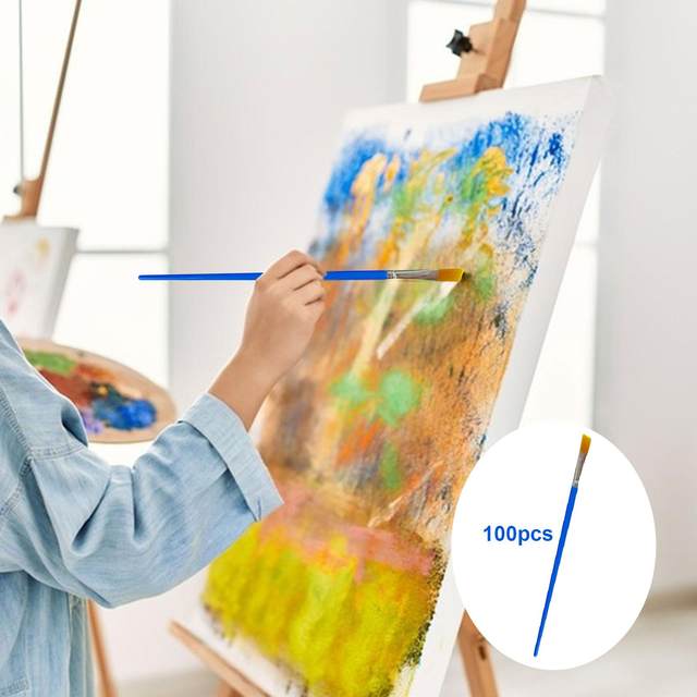 100 Pieces Watercolor Paint Brushes Watercolor Brushes Flat Head Artist Brushes for Drawing Oil Painting Inks Watercolor Acrylic