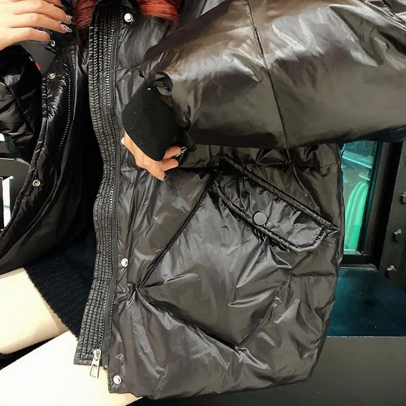 2023 New Women Down Jacket Winter Coat Female Short Stand Collar Parka Warm Thicken Pure Color Outwear Loose Big Pocket Overcoat