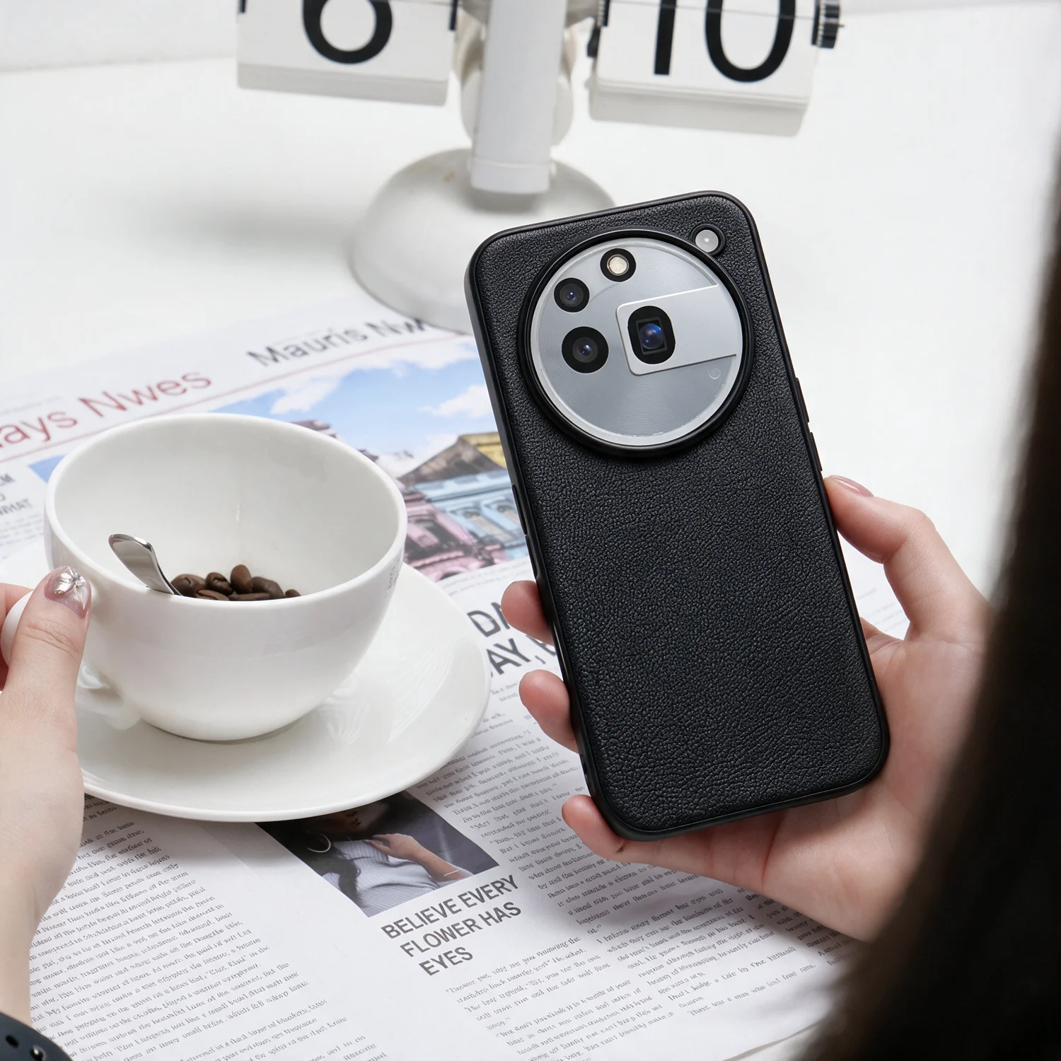 Luxury Genuine Leather Shockproof Phone Case - Solid Color Design