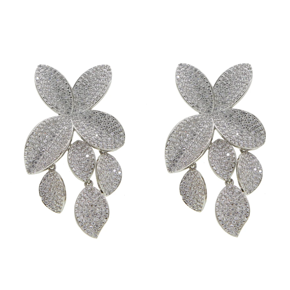 New Arrived Iced Out Luxury Bling CZ Fashion Women Jewelry Micro Pave 5A CZ Big Flower Charm Drip Leaf Dangle Earrings drop earrings dangle earrings