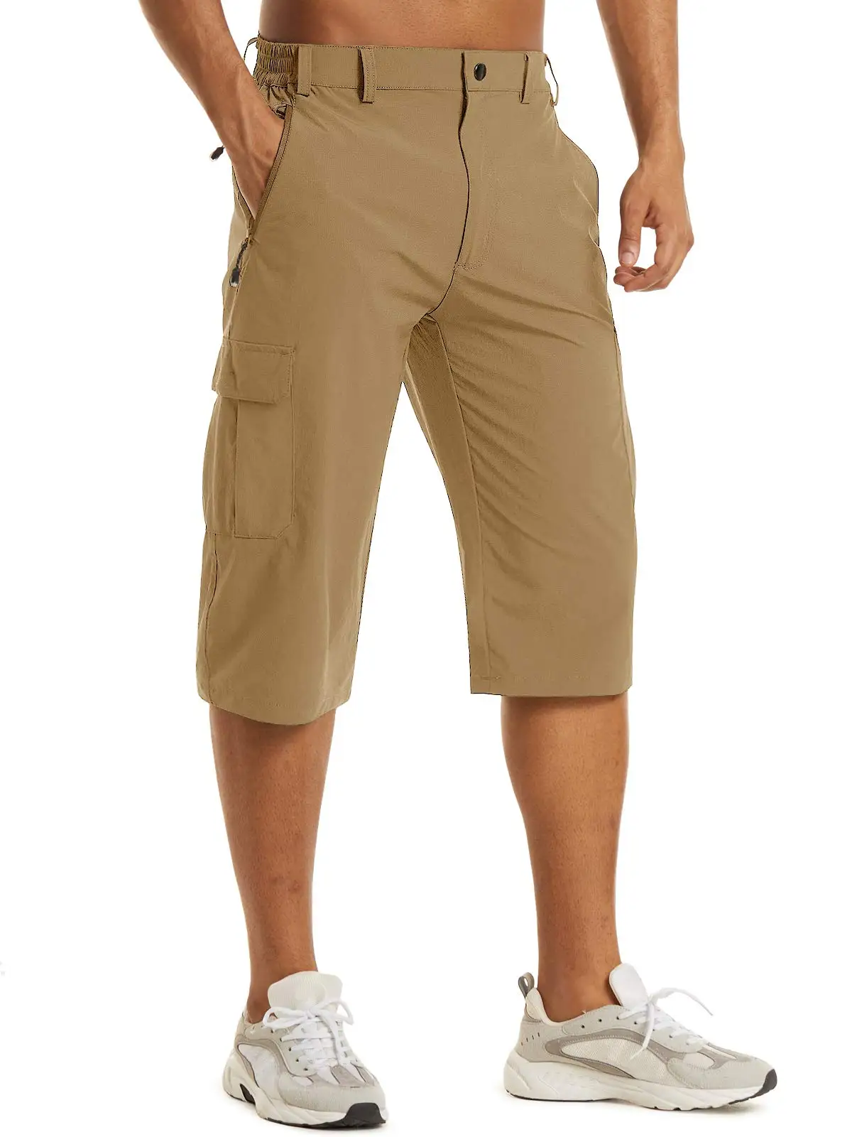 Cotton Below Knee Length Men's Outdoor Capri Pants with Multi Pockets