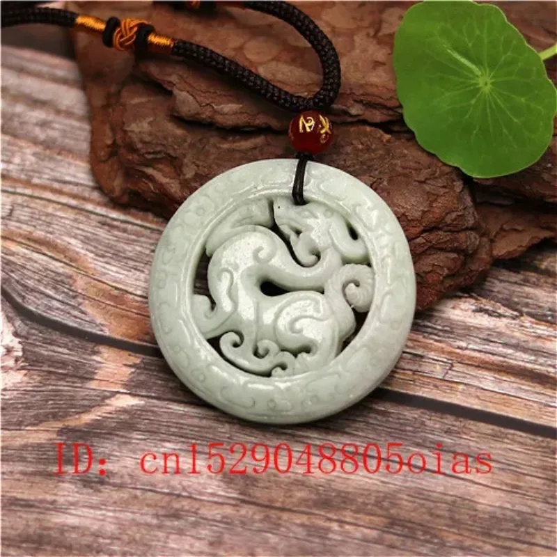 Natural White Green Chinese Jade Dragon Pendant Necklace Fashion Charm Jewelry Double-sided Hollow Carved Amulet Gifts for Her pendant necklace