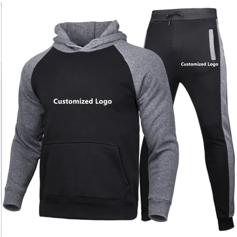 Fashion Men Customized Trendy Brand Logo Hoodies Triple Patchwork color matching Spring New Men Long Sleeve Hoodies Set Tops
