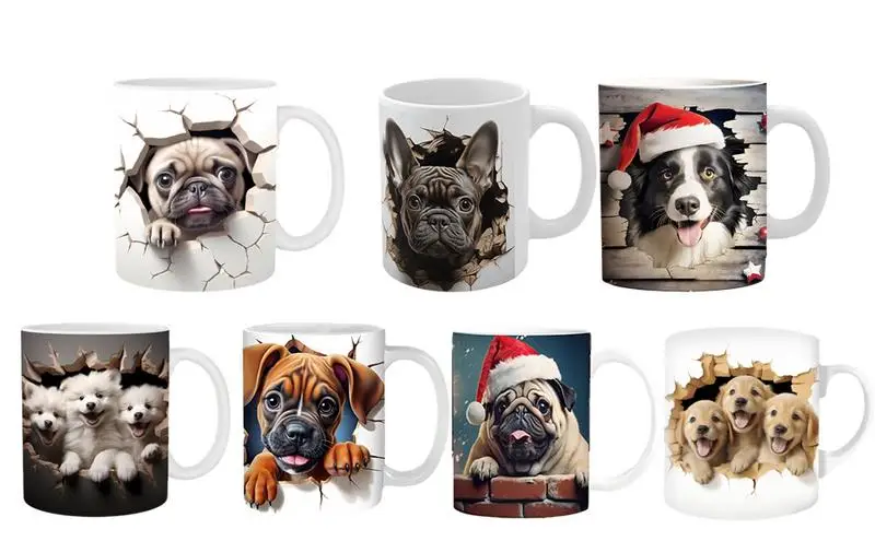 

3D керамические кружки с собакой, Симпатичные кружки, 3D плоская роспись, искусственная керамика, новинка, кружка собака 11oz для кофе, молока, чая, керамические кружки для влюбленных