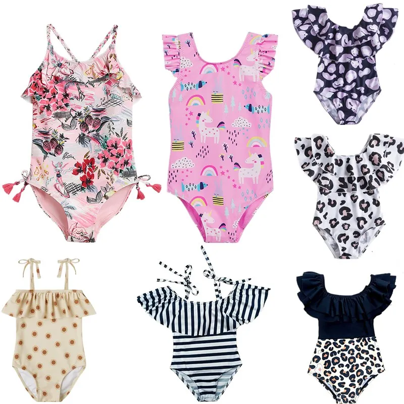 One-piece Baby Swimwear Striped Leopard Print Summer Beach Bikini Toddler Girls Swimsuit Bathing Skinny Baby Girls Swimming Suit 1