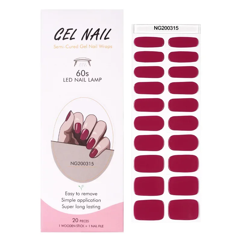 16/20/22Tips Semi-Cured Gel Nail Patch Adhesive Sliders Long Lasting Full Gel Nail Stickers DIY Manicure Harden In UV Lamp Need