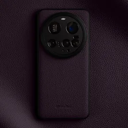 Luxury Genuine Leather Handmade Case with Camera Lens Protector - Premium Cowhide Cover - Mi 15 (Deep Purple)