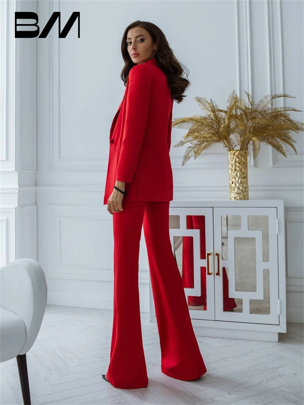Formal Office Outfit 2 Pieces Including Blazer Pants Wedding Guest Pantsuit High Waist Slim Fitting Women's Suits Set
