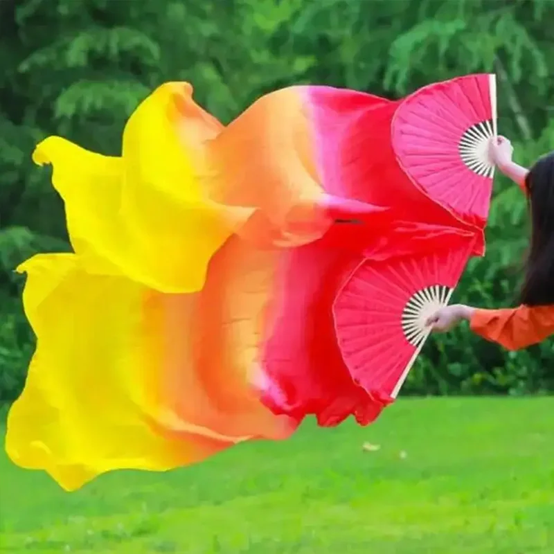 150Cm Length Gradient Silk Fan Stage Performance Square Dance Props Children Adult Silk Belly Dance Fan silk fan