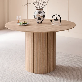EGOONM Tavolo da pranzo rotondo Tavolo nordico per 4~6 persone, Tavolo da pranzo circolare con base in legno, Tavolo da pranzo da cucina Φ120 cm 1