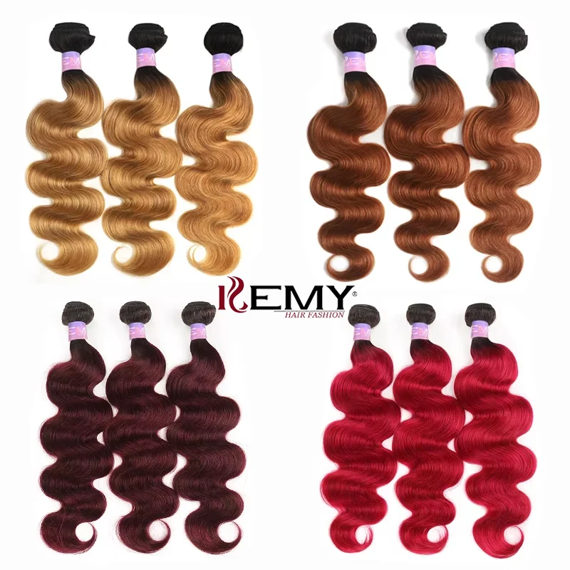 Brazilian Human Hair Bundles 1B/27 Ombre Brown Body Wave Hair Weave Bundles 8-26inch Remy Extension 1/3/4 PCS KEMYHAIR