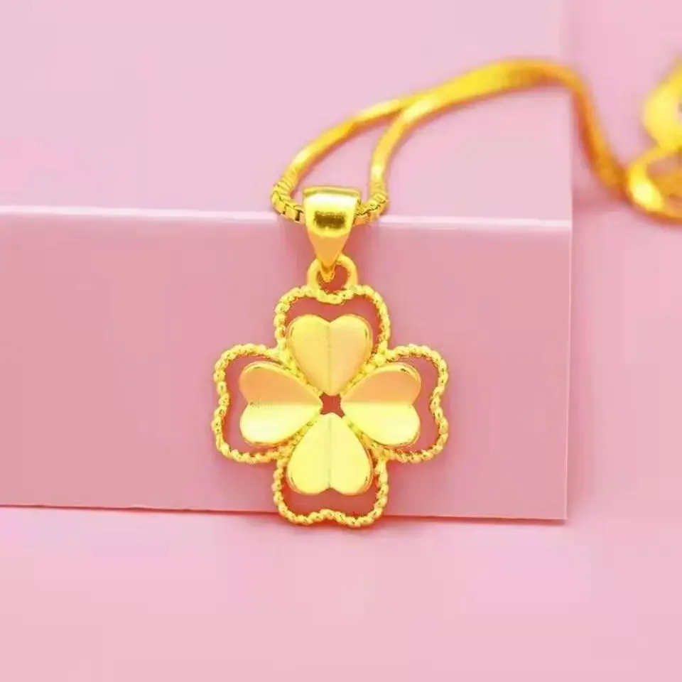 14 K Gold Color Women Pendant Necklace Fine Jewelry Genuine Solid Gold Color for Women Wedding Luxury Jewelry