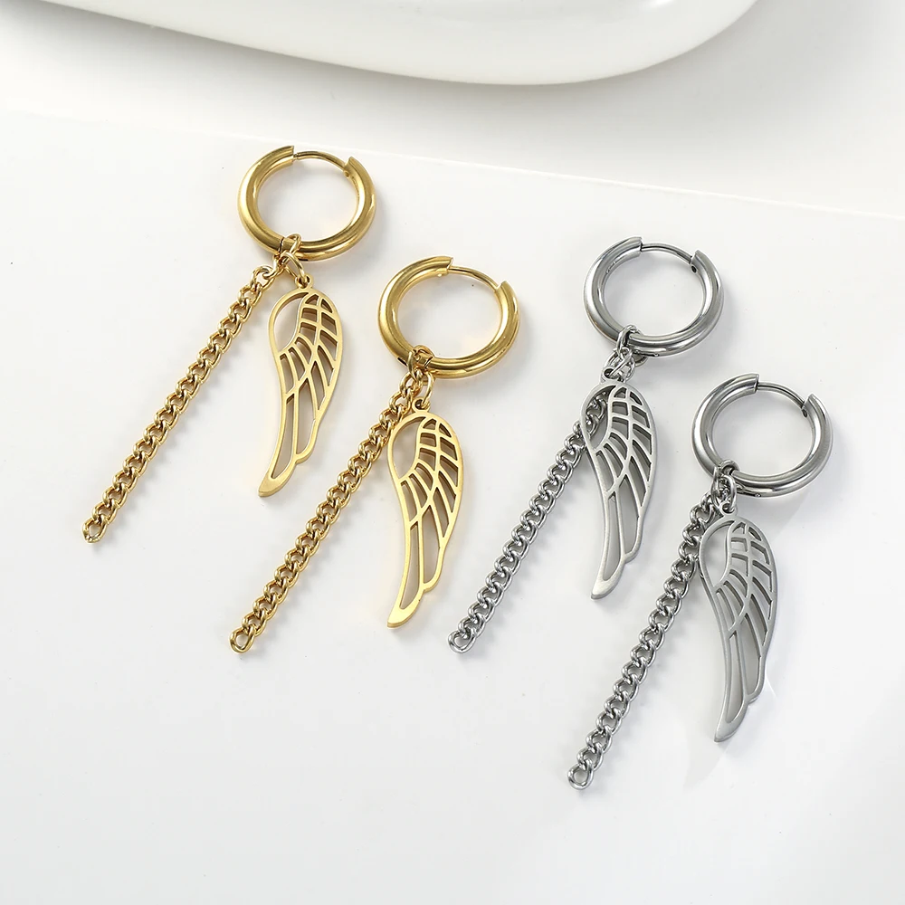 EUEAVAN 5pcs Angel Wing Stainless Steel Charm Pendant
