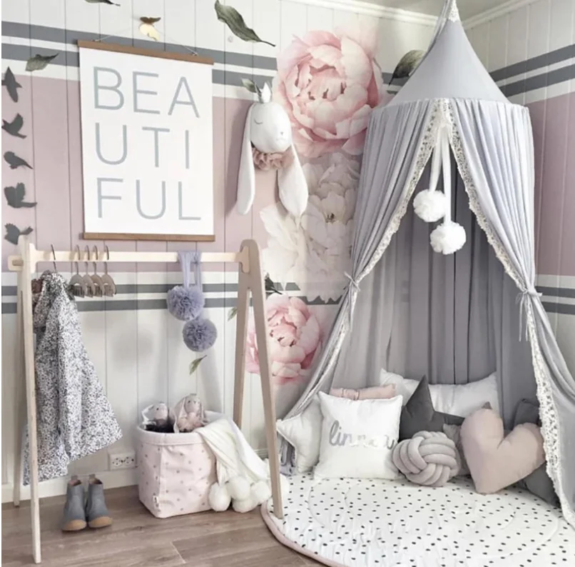 

Ins Baby Room decor Mosquito Net Kid bed curtain canopy Round Crib Netting tent baldachin 240cm bedroom girl canopy cot