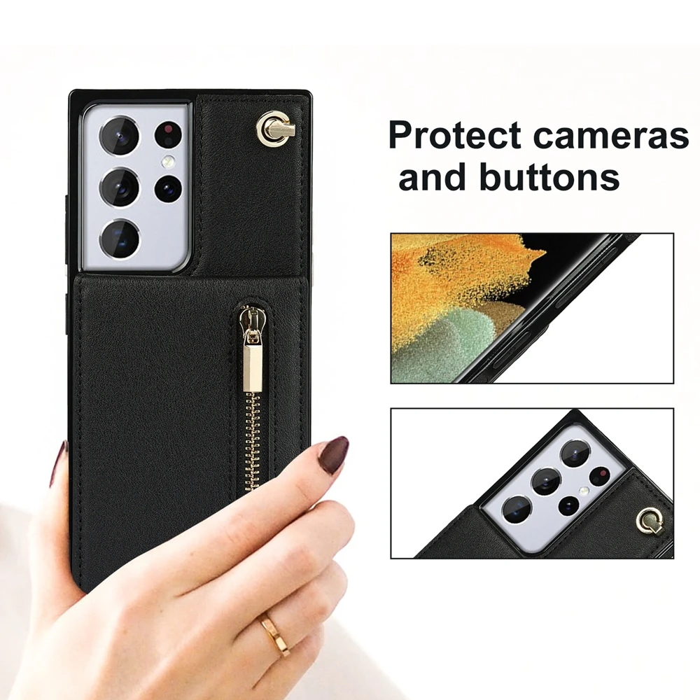 Leather Case For Samsung Galaxy Note 10 20 S23 S24 Ultra S22 Plus S21 FE S20 Cards Holder Wallet Stand Cover Single Shoulder Bag