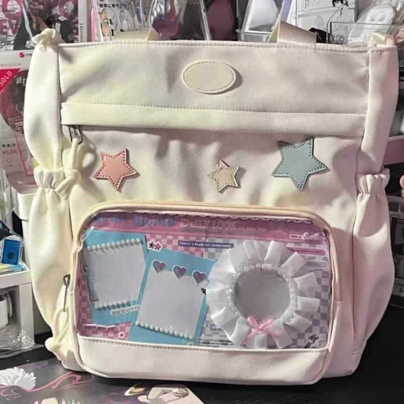 Lefe Liee Zaino Donna Estetico Y2K Con Stelle - Kawaii In Nylon Nero, Tela Morbida, 35,6x45x15 Cm