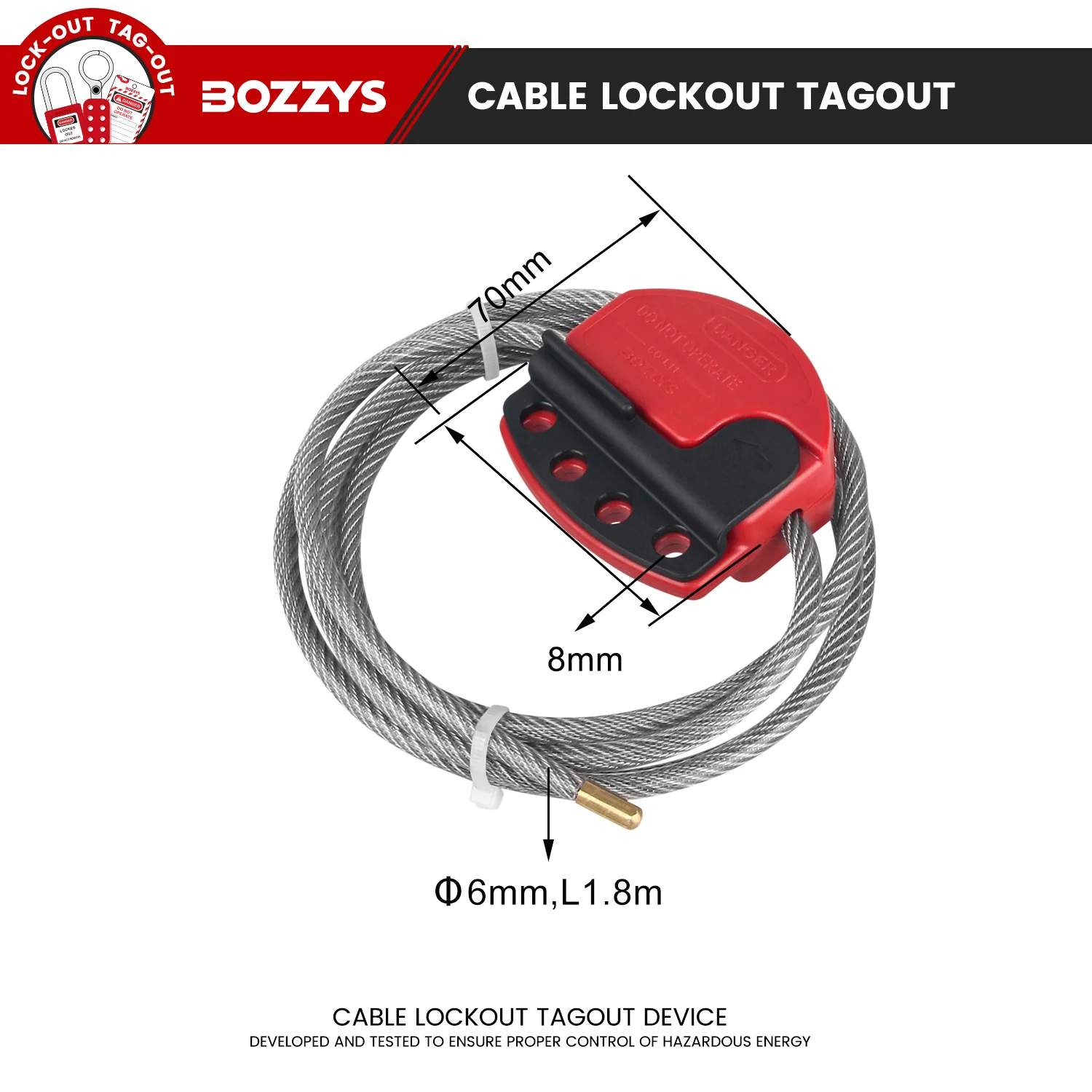 Adjustable Cable Lockout Universal Gate Valve Safety LOTO Lock Combination Security Steel Hasp Wire ABS Body 4/6mm Length 2m - View #4